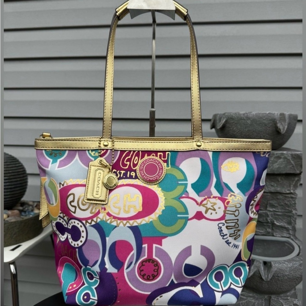 COACH POPPY Colorful Graphic Tote with Gold Handles! Limited Edition! - Picture 3 of 8